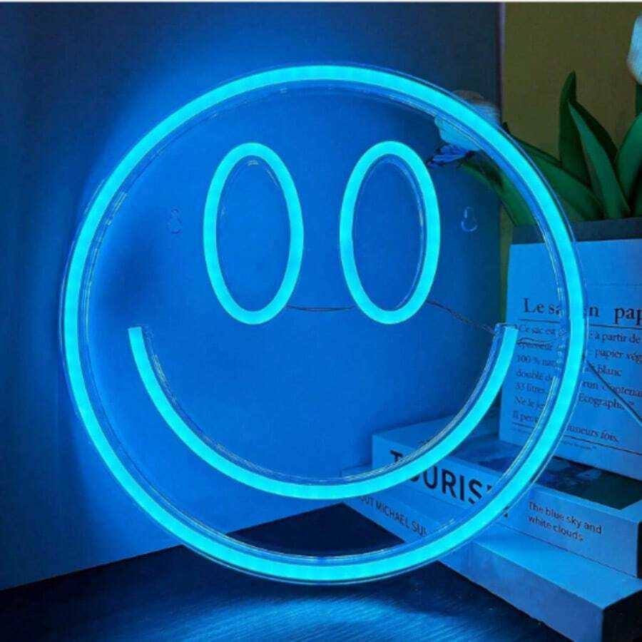 1pc Neon Smiling Face Light LED Neon Face Wall Decor Sign USB Powered Yellow Neon Light Suitable For Bedroom Room Wedding Party Decoration H260721 H26 - view 6
