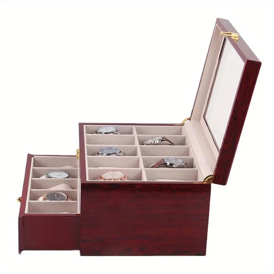 20 Slots Wooden Watch Box Case Glass Wine Red Piano Finish Baking Varnish Craft Wood Boxes Organizer Storage Holder Gifts 260715 - view 5