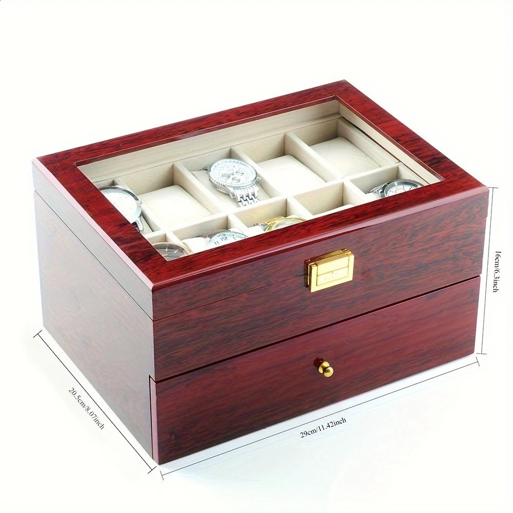 20 Slots Wooden Watch Box Case Glass Wine Red Piano Finish Baking Varnish Craft Wood Boxes Organizer Storage Holder Gifts 260715 - view 3