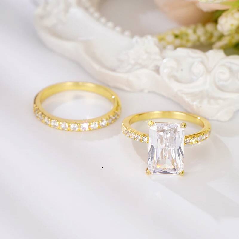 Wedding Rings Rectangular Cubic Zirconia Set Rings For Women Bridal Wedding Accessories Luxury Trendy Engagement Band Jewelry Wholesale Visionice - view 4