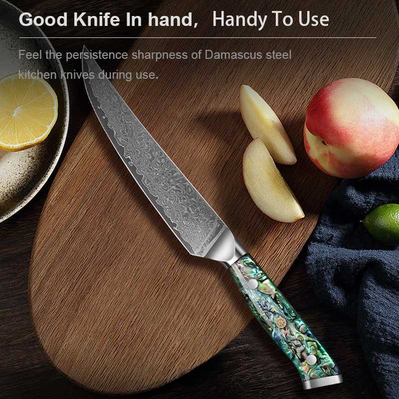 55 Utility Knife Damascus Steel Steak Knife Paring knife Chef Kitchen Knives Cut Fruit Vegetables Abalone Shell Handle C260721 - view 3