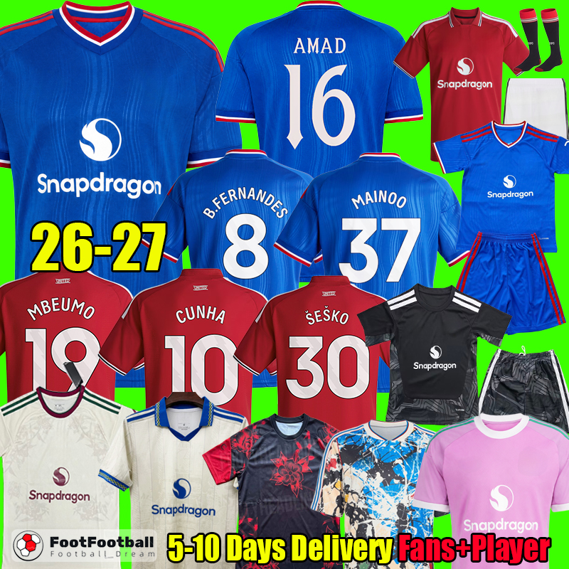 2026 SESKO MBEUMO CUNHA Soccer Jerseys football shirt B. FERNANES AMAD MAINOO Stone Roses manchester united 26 27 Men kids boys children tops foo