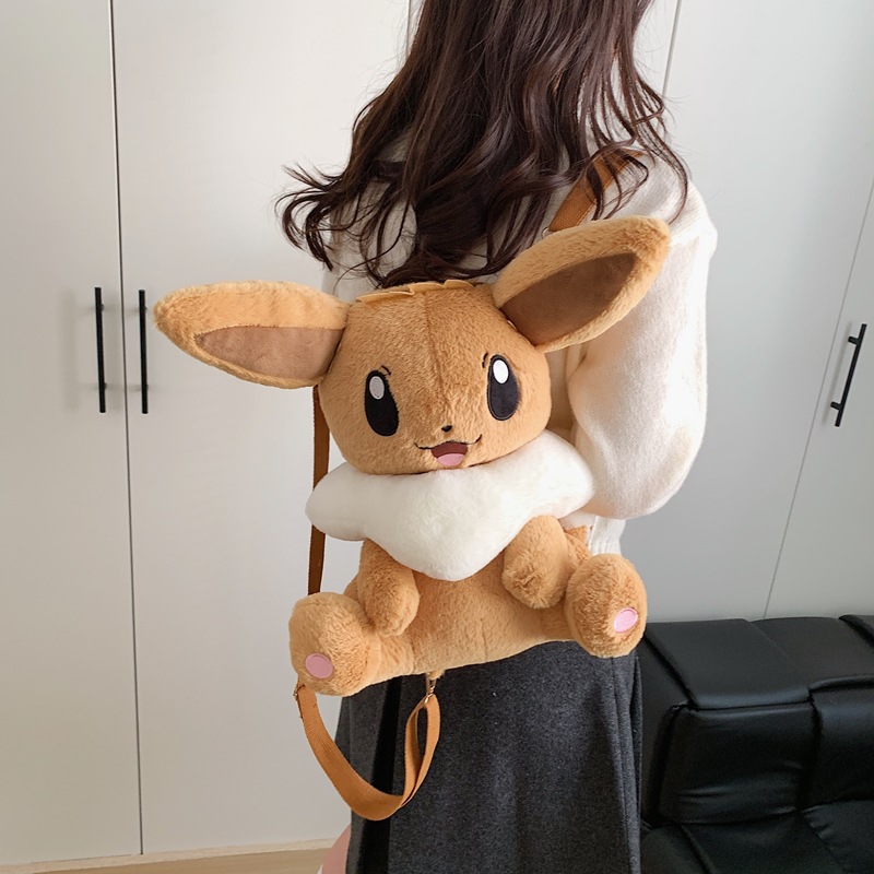 Title: 35cm Lovely White Pink Cartoon Plush Backpack, Bow Decor Fluffy Stuffed Doll Rucksack, Adjustable Strap Shoulder Bag for Girls Anime Lovers - view 4