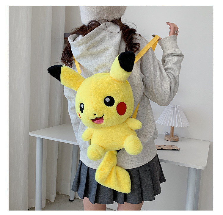 Title: 35cm Lovely White Pink Cartoon Plush Backpack, Bow Decor Fluffy Stuffed Doll Rucksack, Adjustable Strap Shoulder Bag for Girls Anime Lovers - view 8