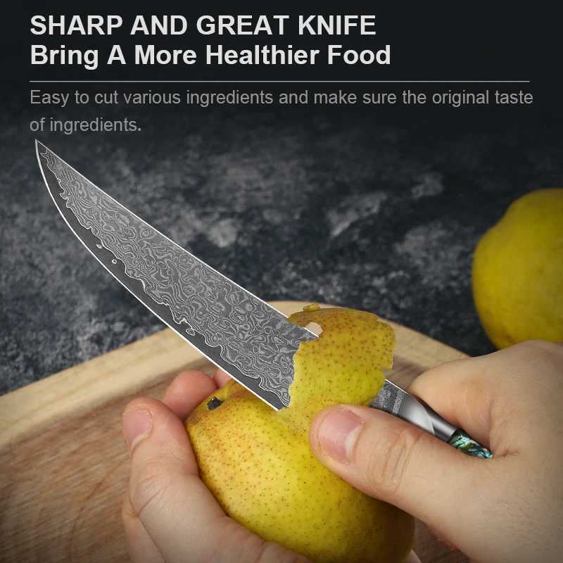 55 Utility Knife Damascus Steel Steak Knife Paring knife Chef Kitchen Knives Cut Fruit Vegetables Abalone Shell Handle C260721 - view 7
