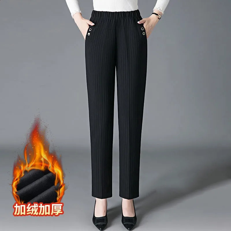 Korean Fashion Women Vintage Slim Pants Spring Autumn Streetwear Elastic High Waist Stripe Plaid Straight Casual Trousers 260722BJ