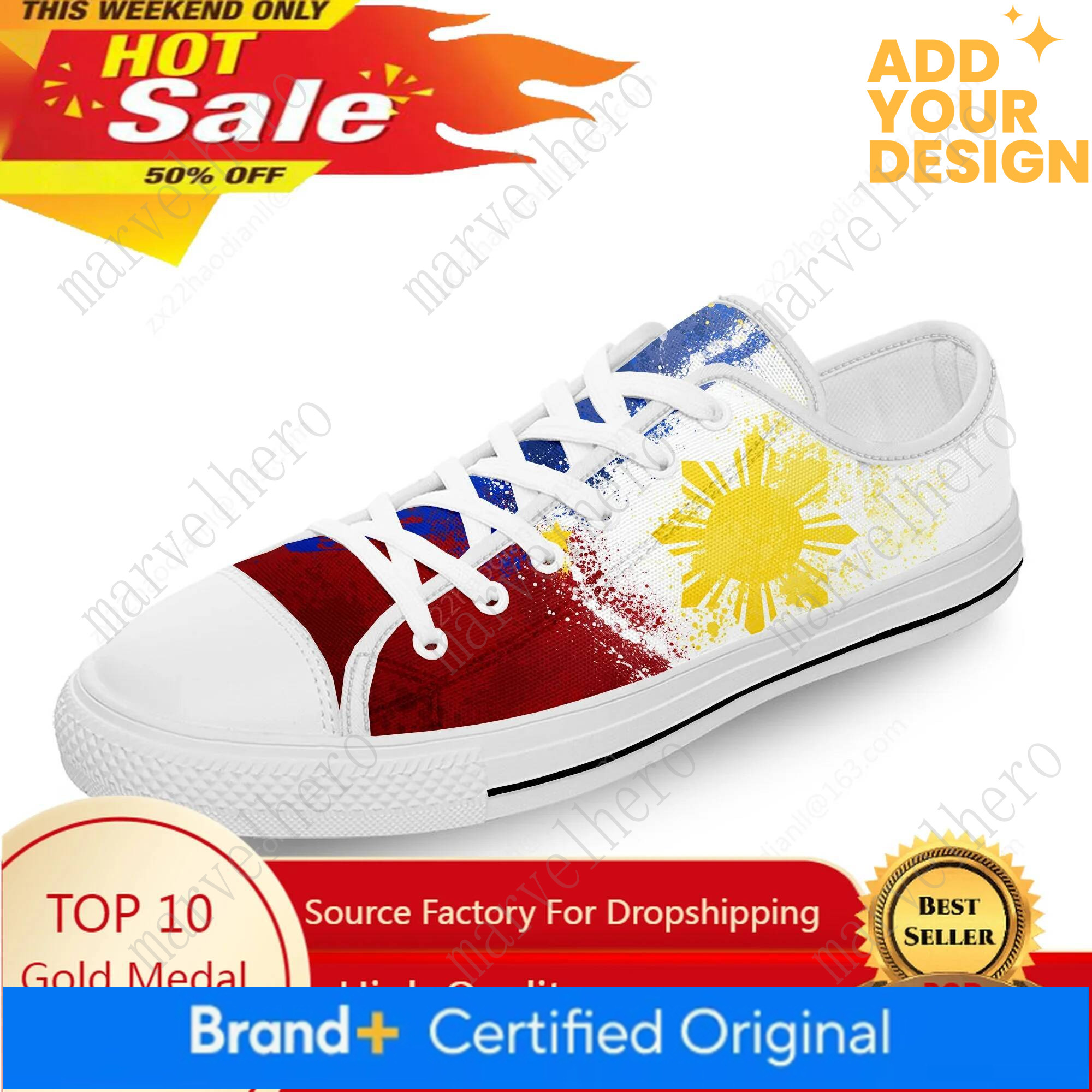 Philippines Flag Popular White Cloth Fashion 3D Print Low Top Canvas Shoes Men Women Lightweight Breathable Sneakers
