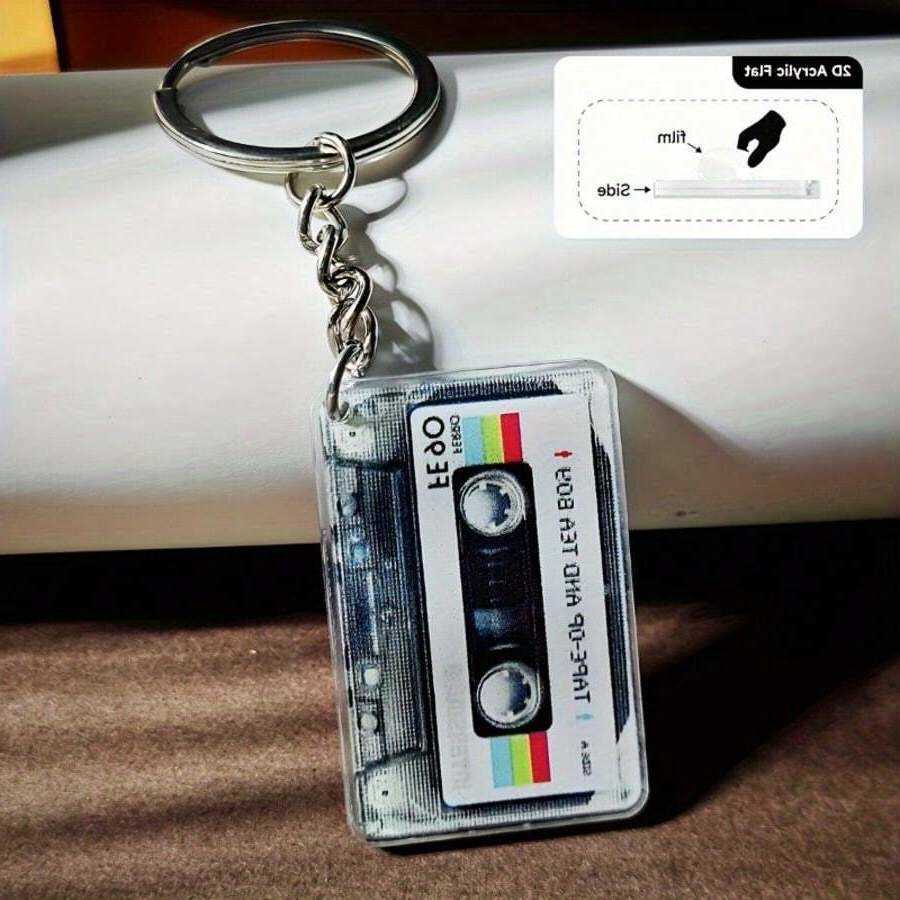 2pcs Retro Music Cassette Tape Keychains N ostalgicM usicB oxD esignC olorfulT apeA rtP atternA crylicM aterialS uitableF orB ackpacksW alletsA ndA cc