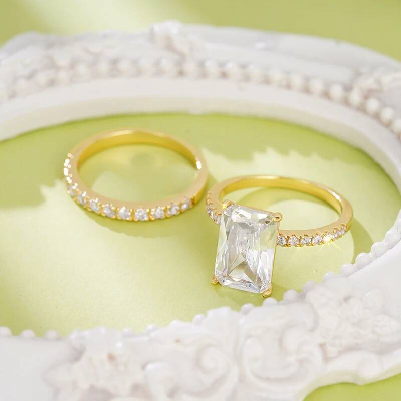 Wedding Rings Rectangular Cubic Zirconia Set Rings For Women Bridal Wedding Accessories Luxury Trendy Engagement Band Jewelry Wholesale Visionice - view 6