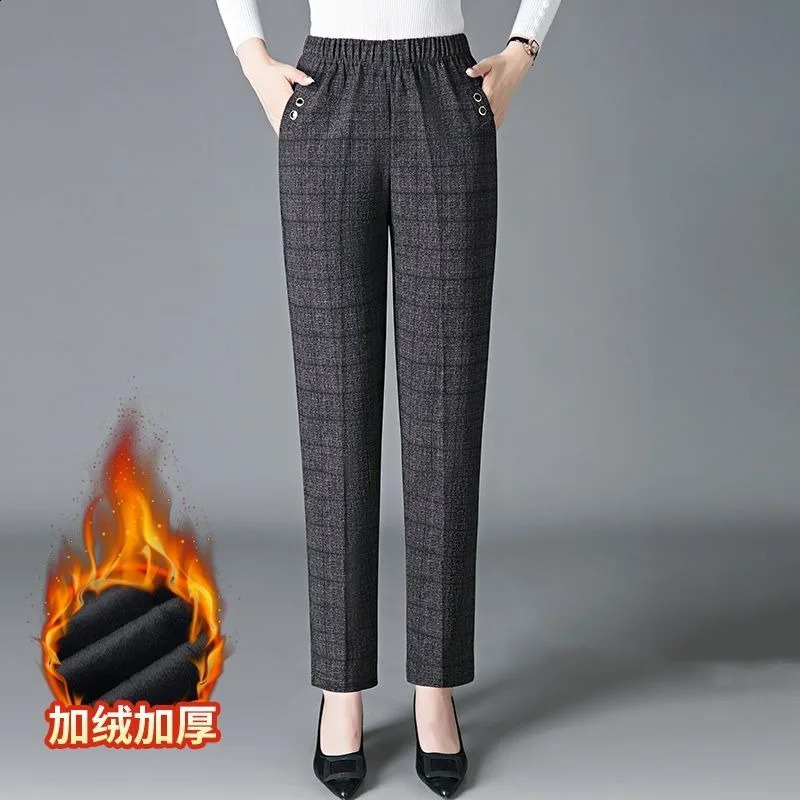 Korean Fashion Women Vintage Slim Pants Spring Autumn Streetwear Elastic High Waist Stripe Plaid Straight Casual Trousers 260722BJ