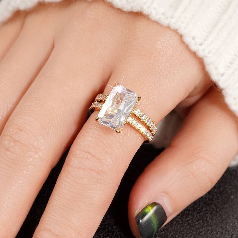 Wedding Rings Rectangular Cubic Zirconia Set Rings For Women Bridal Wedding Accessories Luxury Trendy Engagement Band Jewelry Wholesale Visionice - view 3
