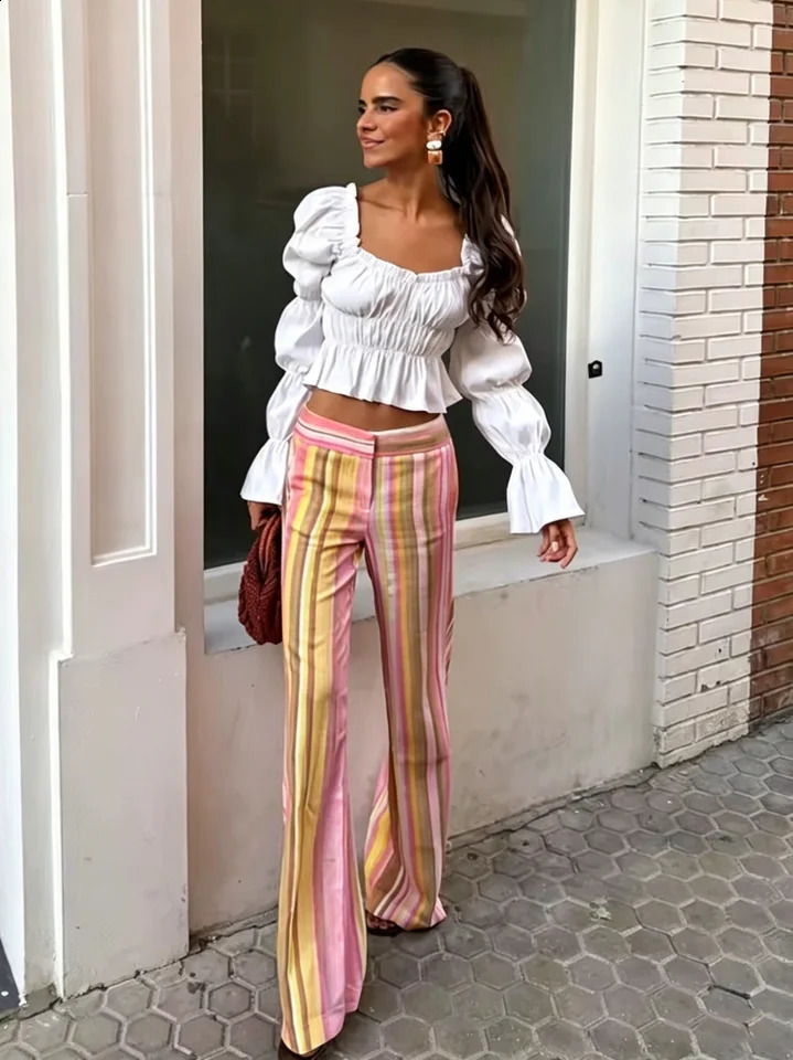 Summer Colorful Multicolor Women Pant 2026 Sweet Striped Straight Wide Leg Long Pants Female Holiday Beach Pants Streetwear 260722BJ - view 4