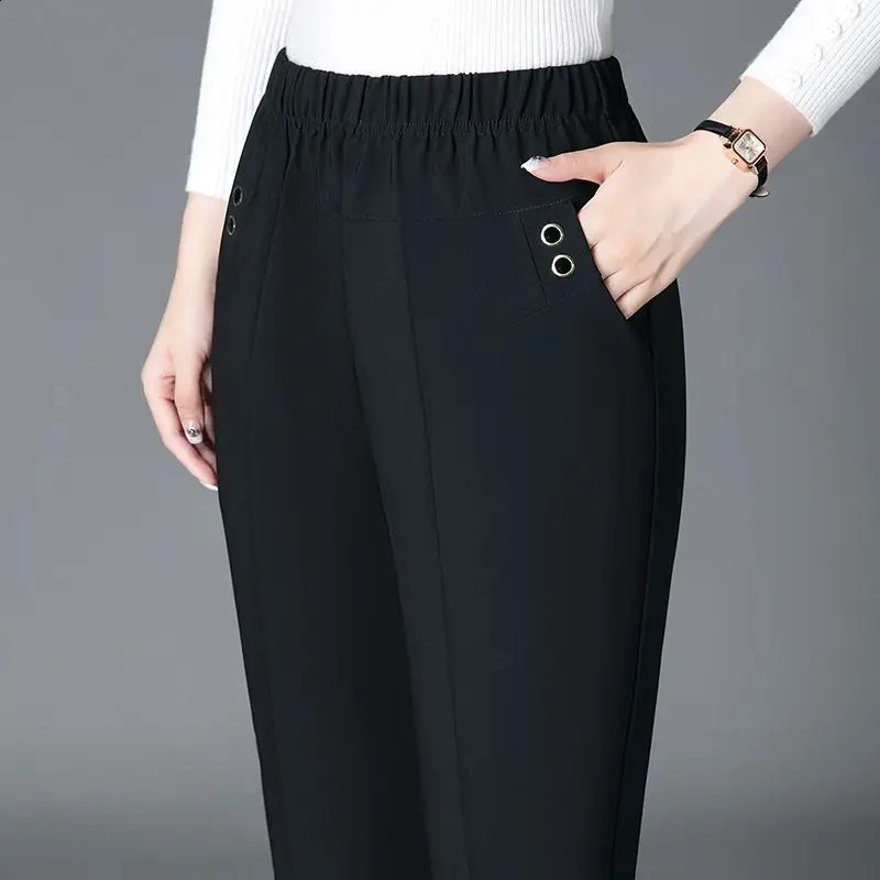 Korean Fashion Women Vintage Slim Pants Spring Autumn Streetwear Elastic High Waist Stripe Plaid Straight Casual Trousers 260722BJ