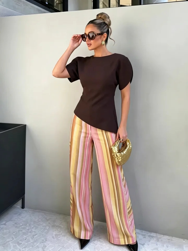 Summer Colorful Multicolor Women Pant 2026 Sweet Striped Straight Wide Leg Long Pants Female Holiday Beach Pants Streetwear 260722BJ - view 5