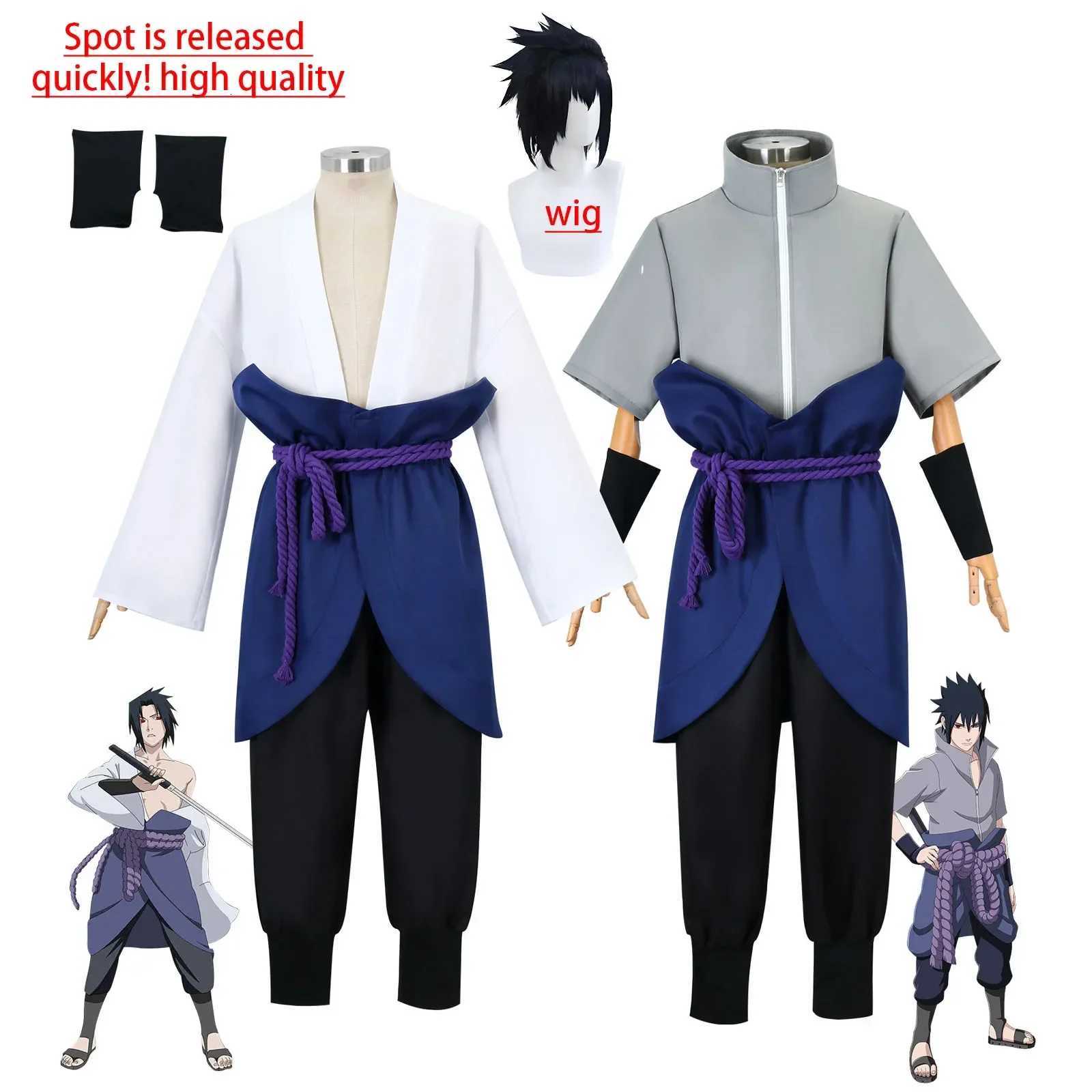 BANDAI Uchiha Sasuke Cosplay Costume Set - Anime Hokage Shippuden Third Generation Gray Top Suit Wig for Halloween 2026 C260721 - view 4