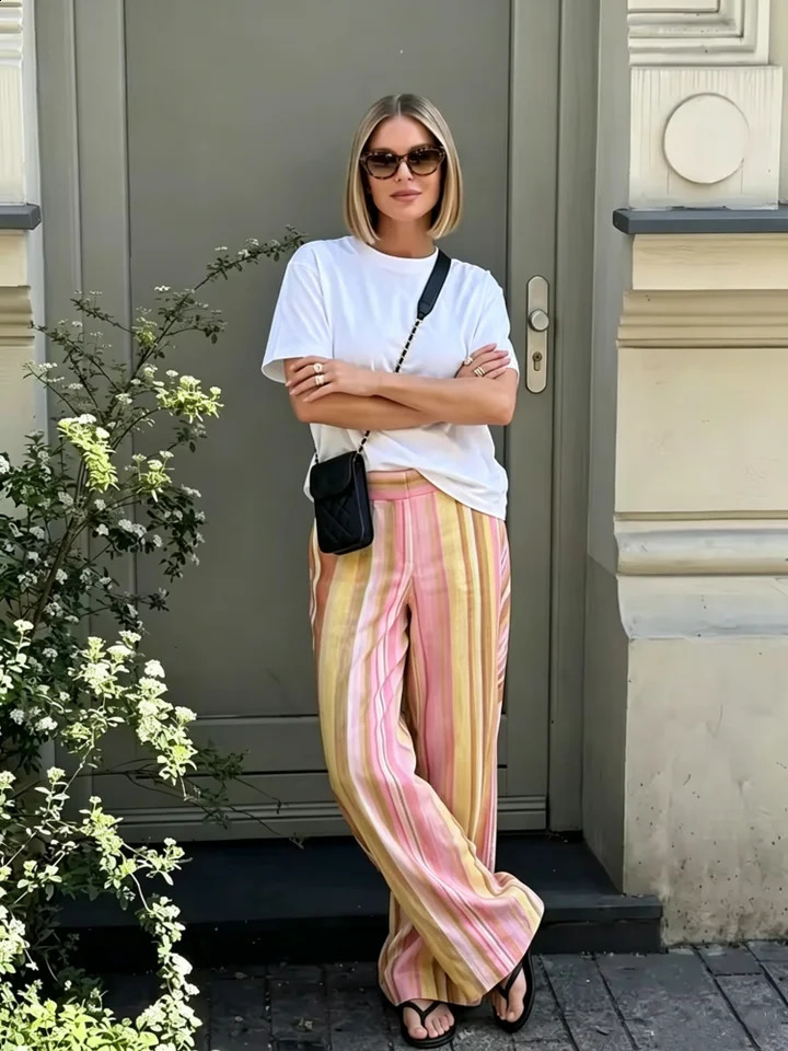 Summer Colorful Multicolor Women Pant 2026 Sweet Striped Straight Wide Leg Long Pants Female Holiday Beach Pants Streetwear 260722BJ - view 3