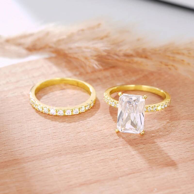 Wedding Rings Rectangular Cubic Zirconia Set Rings For Women Bridal Wedding Accessories Luxury Trendy Engagement Band Jewelry Wholesale Visionice - view 7