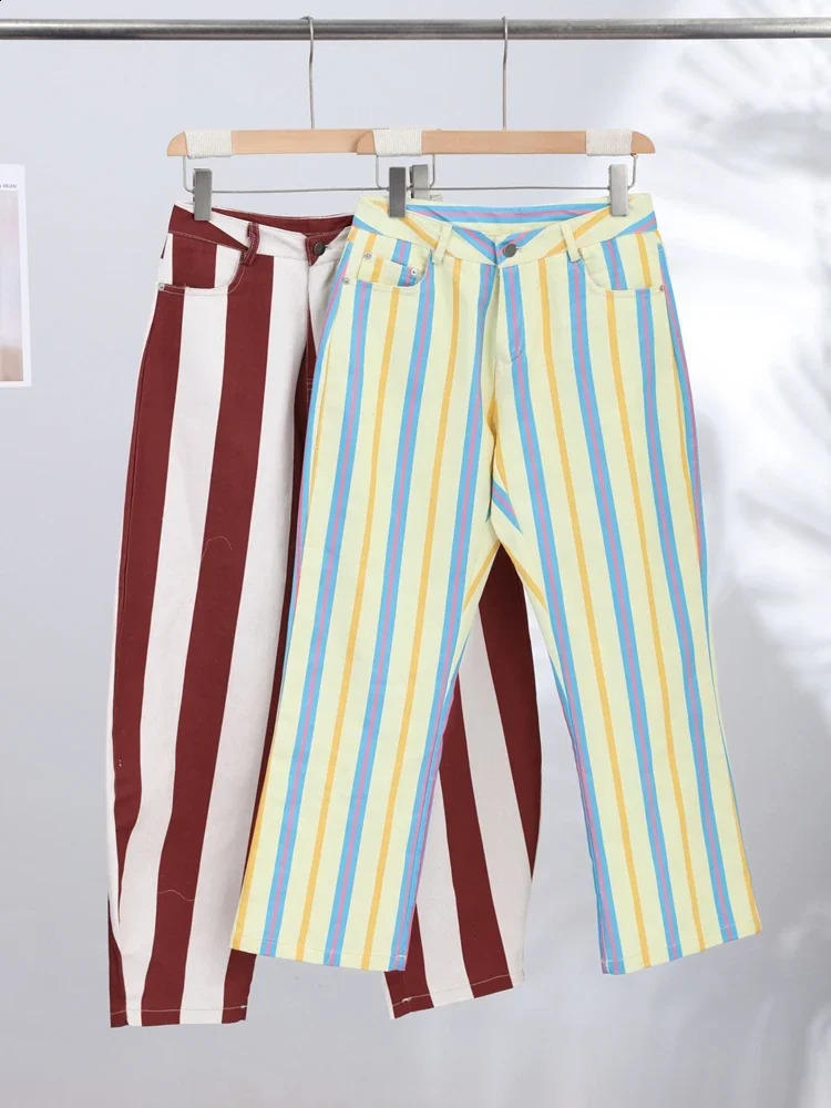 Stripe Loose Womens Pant Holiday Summer High Waist Contrast Zipper Button Female Trousers 2026 Fashion Beach Lady Pants 260722BJ - view 7