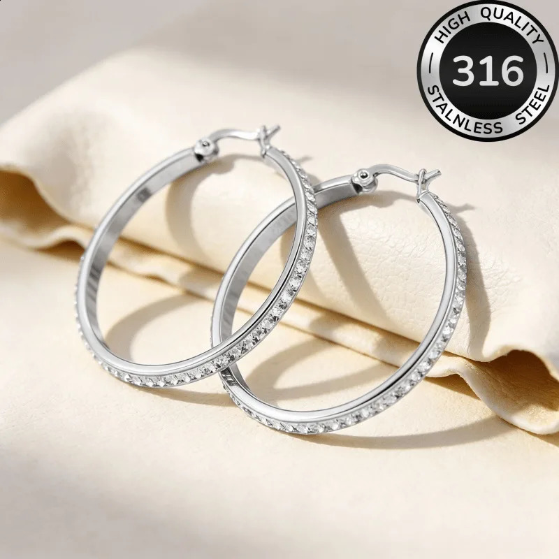 316L Stainless Steel Crystal Hoop Earrings Gold Silver Color Large Circle Hypoallergenic Earrings for Women Fashion Jewelry Gift260723 - view 7