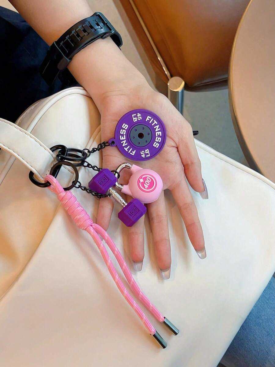 Fitness Keychain Gym Lover Barbell Key Chain Weightlifting Keyring Silicone Weight Plate Gym Gifts Workout Gifts Bag Charm Backpack Charm Car Accessor - view 5