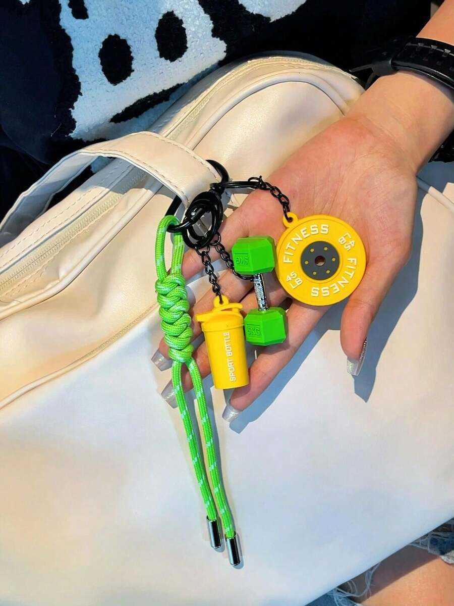 Fitness Keychain Gym Lover Barbell Key Chain Weightlifting Keyring Silicone Weight Plate Gym Gifts Workout Gifts Bag Charm Backpack Charm Car Accessor - view 9