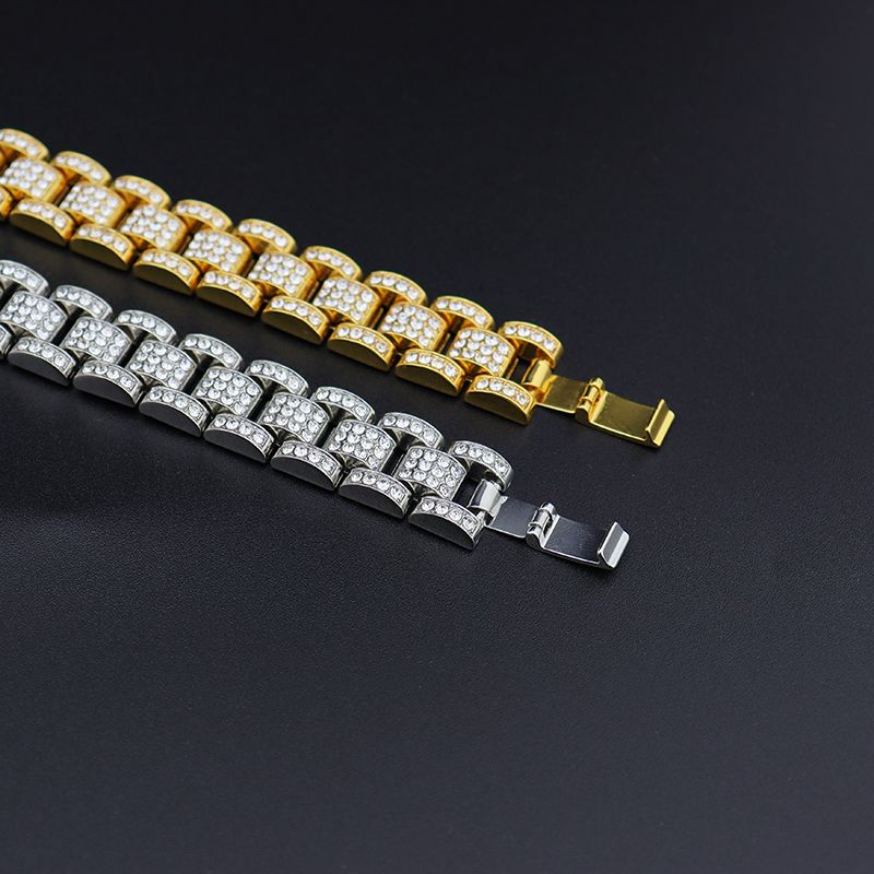 Luxury Iced Out Cuban Link Tank Bracelet for Men Women Hip Hop Rock Style Simulate Diamond Bling Bracelets 18K Gold Silver CZ Crystal Chain HipHop Bra - view 9