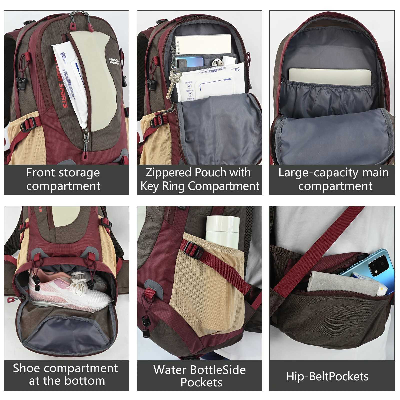 Casual ROYAL Hiking MOUNTAIN 35L Backpack Shoes compartment multi-pockets waist pack chEST water-resistant fabric all H260723 - view 4