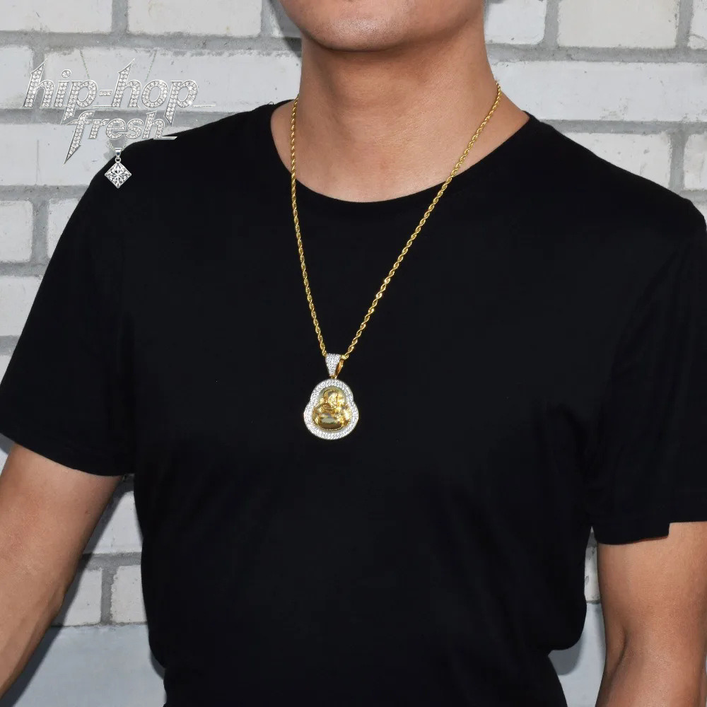 religious Buddha pendant necklace, men's inlaid Moissanite hip-hop trendy jewelry - view 4