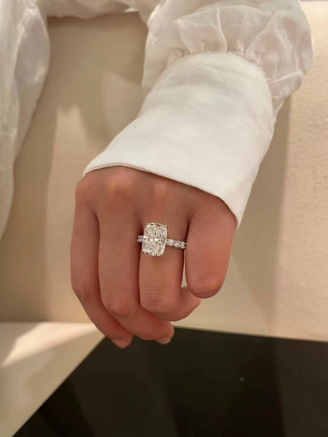Luxury IGI Certified 5ct Cushion Cut Lab Grown Diamond Ring 18K Solid White Gold CVD/HPHT Engagement Jewelry - view 5