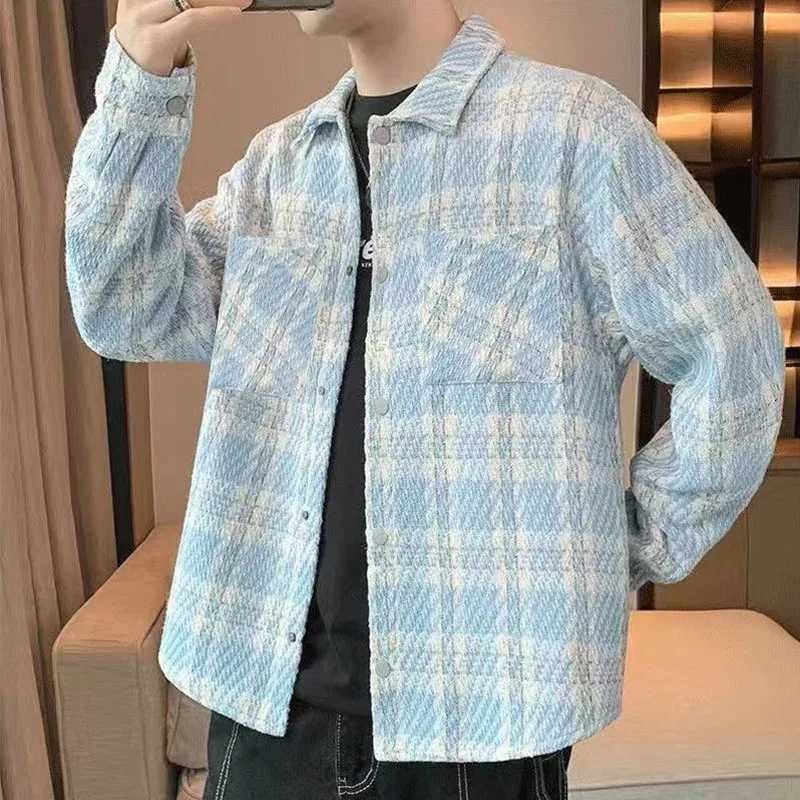 Woolen Mens Spring/Autumn/Winter Tweed Slim Fit Collarless Jacket with Color Blocking Design for a Youthful LookT260722 - view 5
