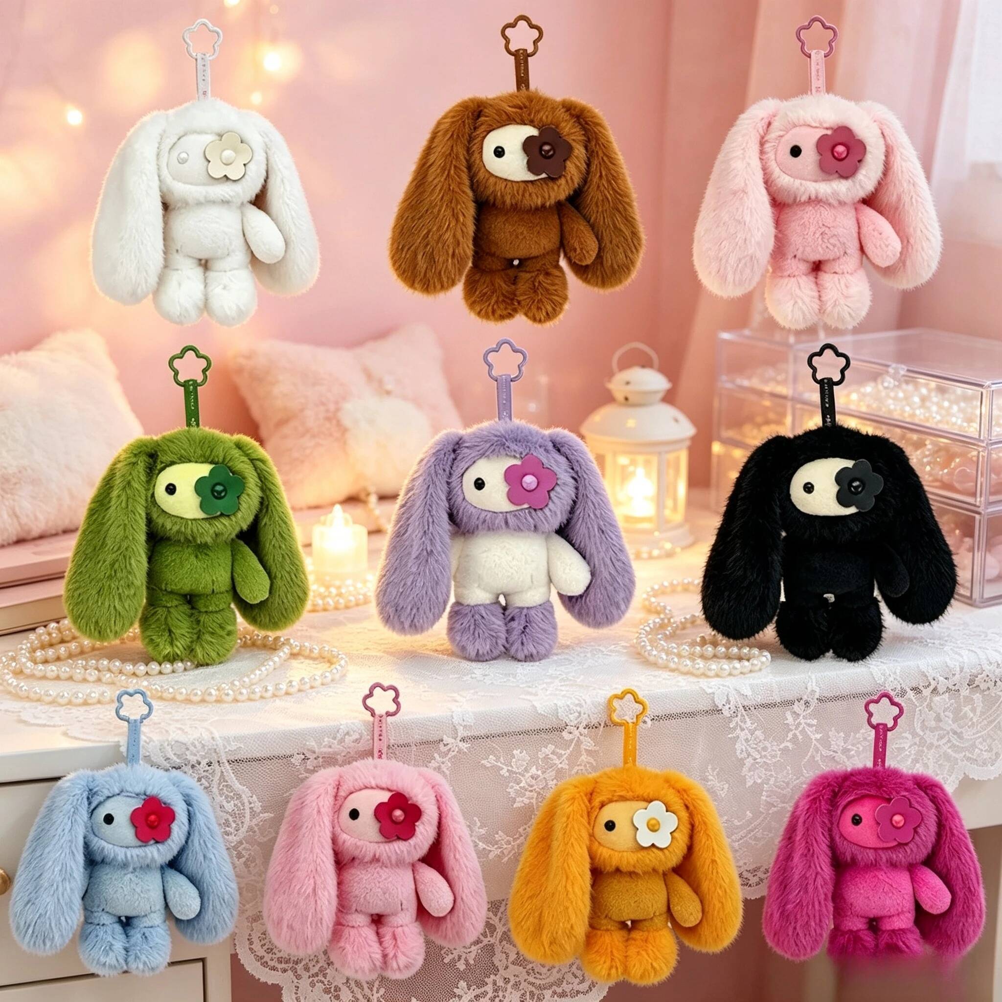 Adorable JUJU Bunny Plush Doll Keychain Long Ear Rabbit Stuffed Toy Bag Pendant Birthday Gift for Girls Friends 26Y0718