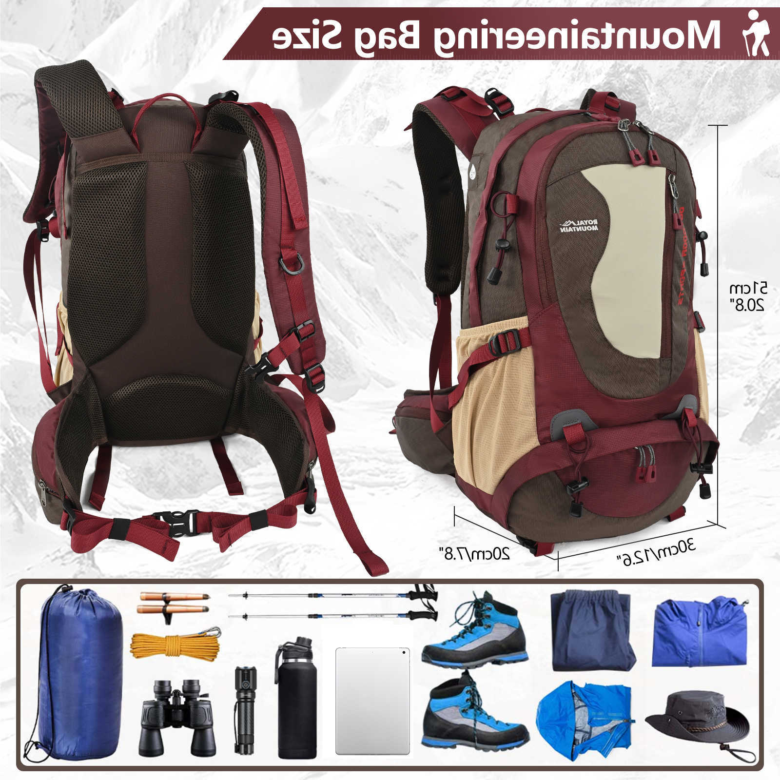 Casual ROYAL Hiking MOUNTAIN 35L Backpack Shoes compartment multi-pockets waist pack chEST water-resistant fabric all H260723