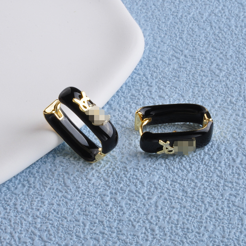 Enamel U-Shaped High-End Vintage Light Luxury Niche Designer Style Hoop Earrings, - view 3