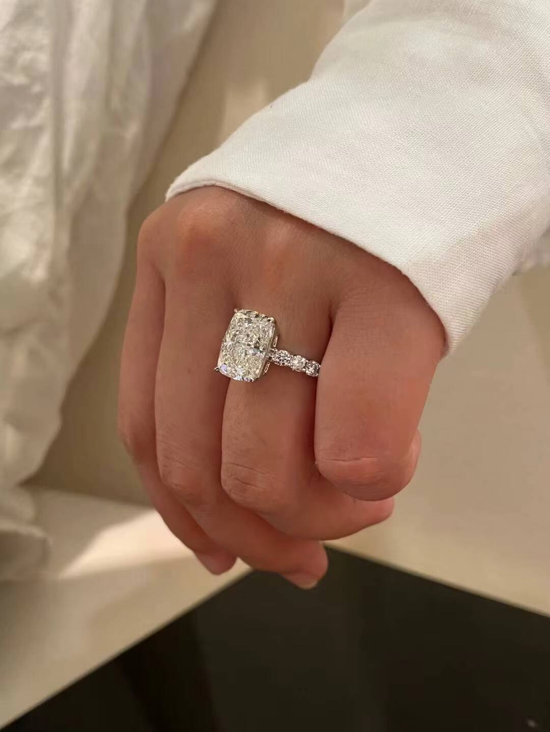Luxury IGI Certified 5ct Cushion Cut Lab Grown Diamond Ring 18K Solid White Gold CVD/HPHT Engagement Jewelry - view 4