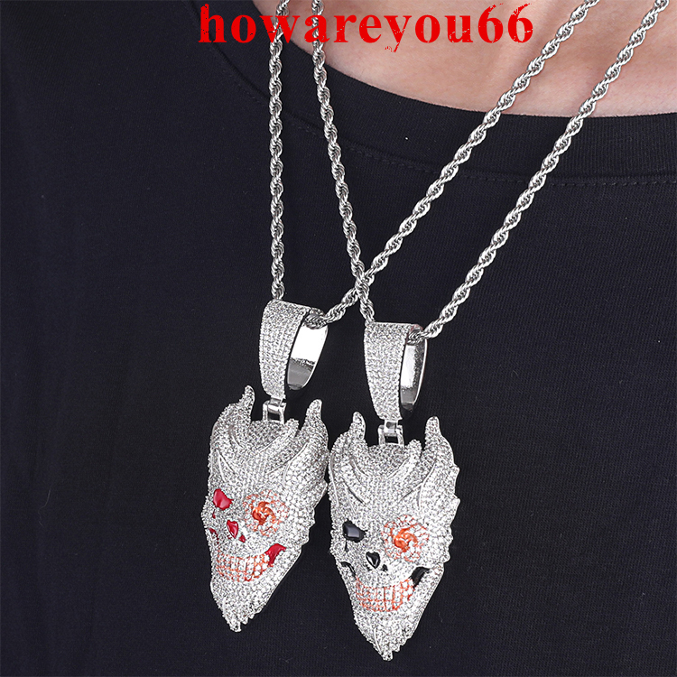 Custom 925 Sterling Silver Hip Hop Iced Out Skull Pendant Necklace Stylish Personality Charm - view 4