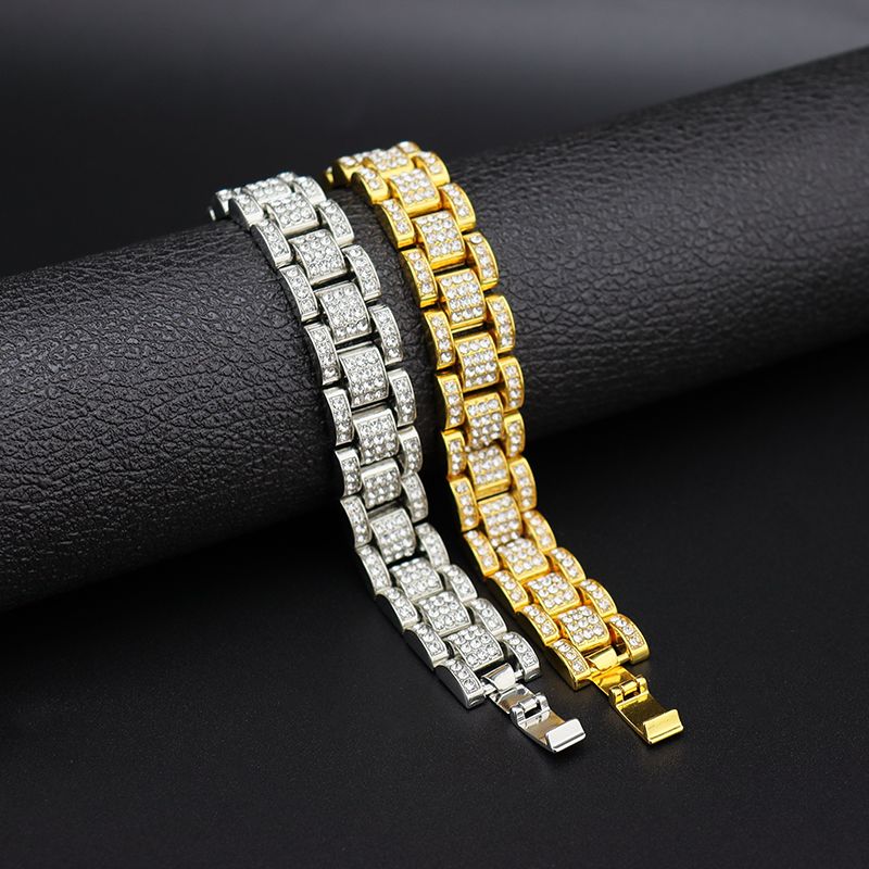 Luxury Iced Out Cuban Link Tank Bracelet for Men Women Hip Hop Rock Style Simulate Diamond Bling Bracelets 18K Gold Silver CZ Crystal Chain HipHop Bra - view 5