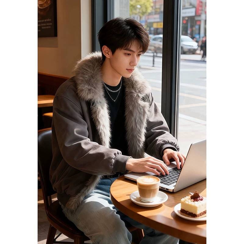 Lamb Wool Jacket For Men, New 2026 Model, Thickened And Fleece-Lined Hooded Coat, Winter Wear, Couple's Cotton Coat - view 4