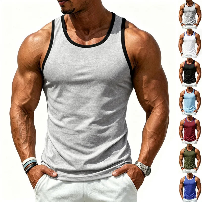 European and American Sports Elastic QuickDrying Contrasting Colors Versatile Loose Gym Fitness Training Vest Men 260715