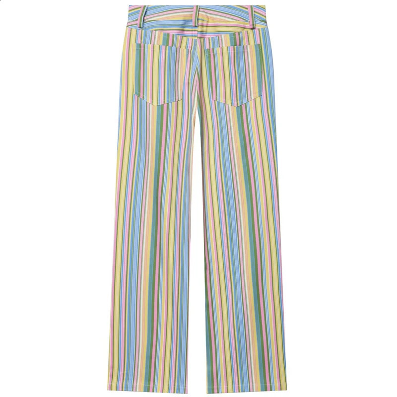 HXAO Rainbow Striped Jeans Womens Pants Spring 2026 Casual Straight Leg Mid-Waisted Trousers Fashion Streetwear Pants For Women 260722BJ