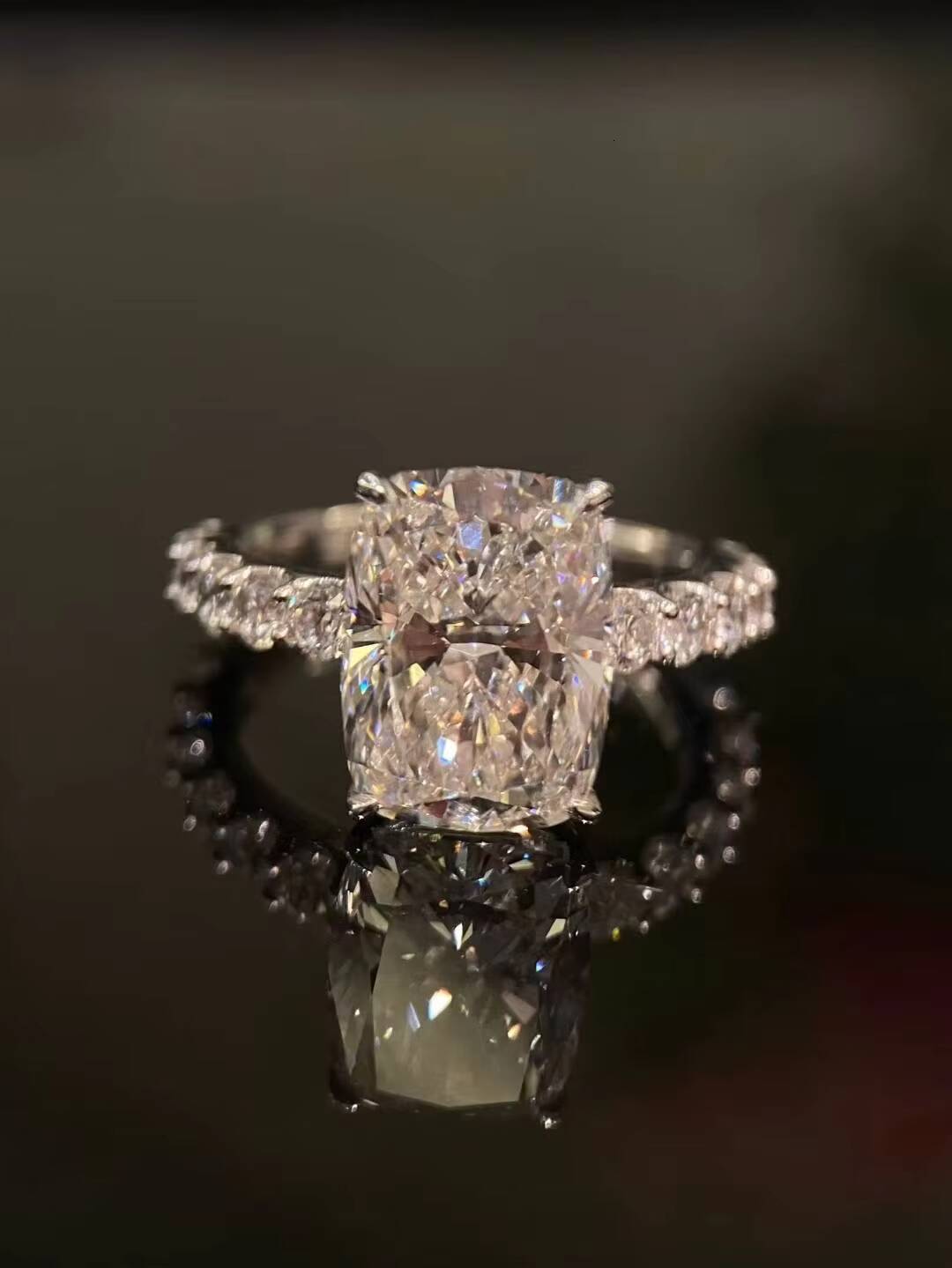 Luxury IGI Certified 5ct Cushion Cut Lab Grown Diamond Ring 18K Solid White Gold CVD/HPHT Engagement Jewelry - view 3