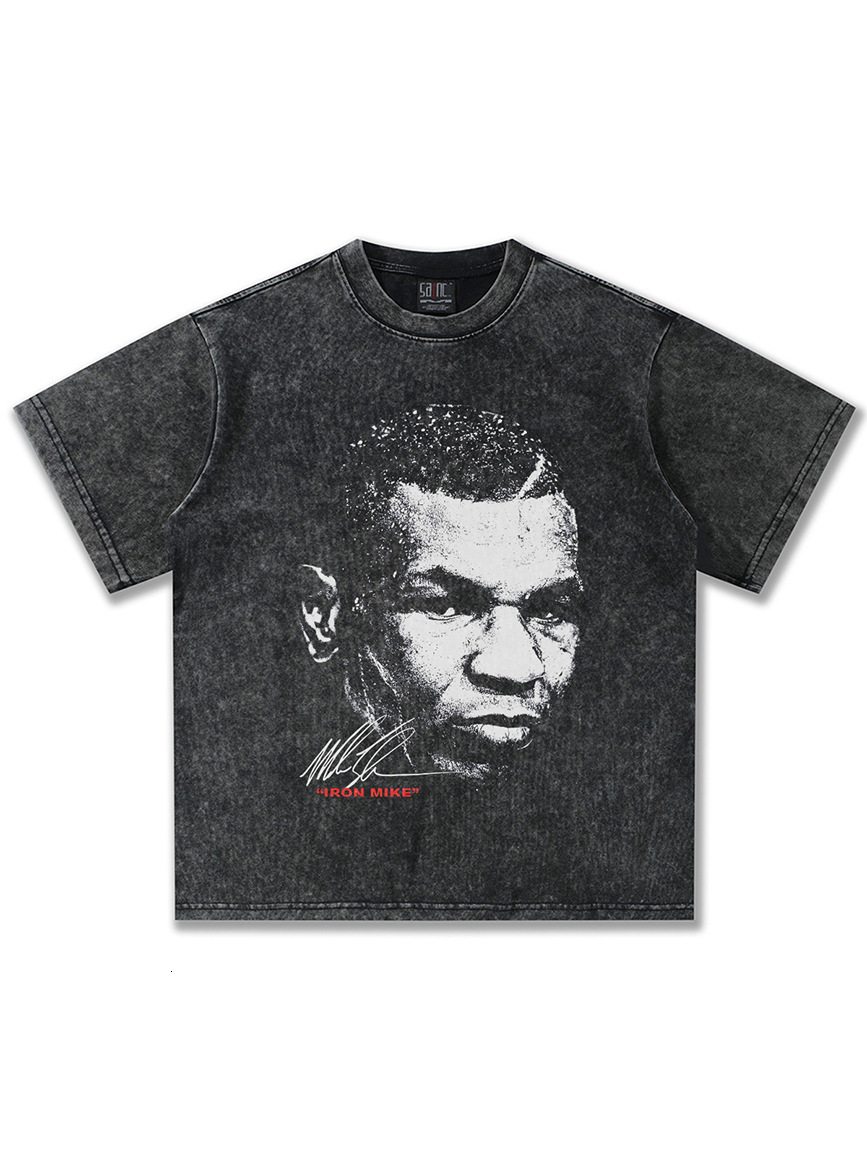 2026 washed T-Shirt Boxing King Washed Vintage Short-Sleeve T-Shirt American Heavyweight Direct Print Small Collar Top for Men Tee - view 5