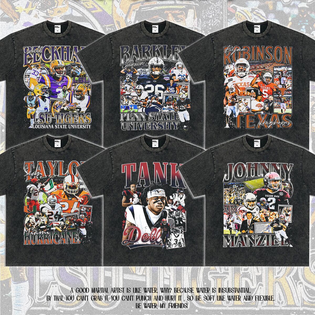 American Football Cartoon player American Retro Print Long Short Sleeve T-Shirt Men Heavy Washed Vintage Pure Cotton Small Neckline Tee - view 3