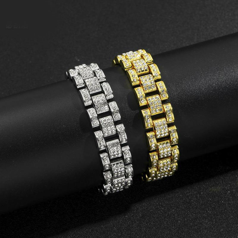 Luxury Iced Out Cuban Link Tank Bracelet for Men Women Hip Hop Rock Style Simulate Diamond Bling Bracelets 18K Gold Silver CZ Crystal Chain HipHop Bra - view 4