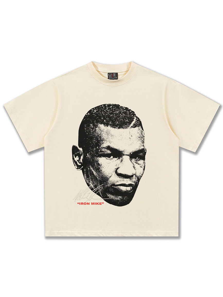 2026 washed T-Shirt Boxing King Washed Vintage Short-Sleeve T-Shirt American Heavyweight Direct Print Small Collar Top for Men Tee - view 6