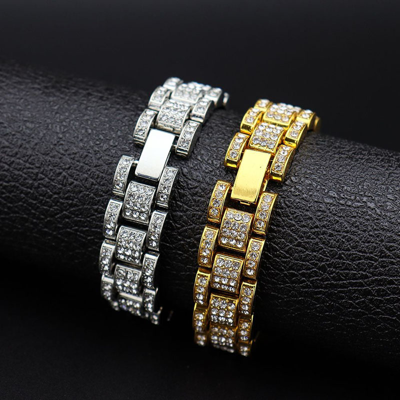 Luxury Iced Out Cuban Link Tank Bracelet for Men Women Hip Hop Rock Style Simulate Diamond Bling Bracelets 18K Gold Silver CZ Crystal Chain HipHop Bra - view 6