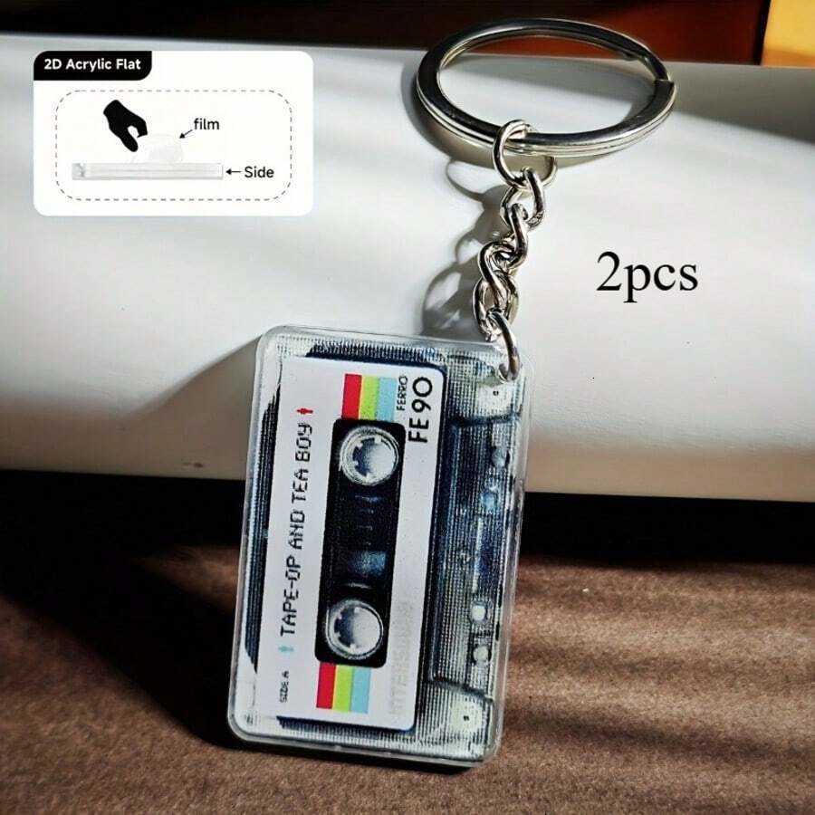 2pcs Retro Music Cassette Tape Keychains N ostalgicM usicB oxD esignC olorfulT apeA rtP atternA crylicM aterialS uitableF orB ackpacksW alletsA ndA cc - view 4