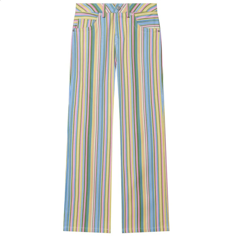 HXAO Rainbow Striped Jeans Womens Pants Spring 2026 Casual Straight Leg Mid-Waisted Trousers Fashion Streetwear Pants For Women 260722BJ