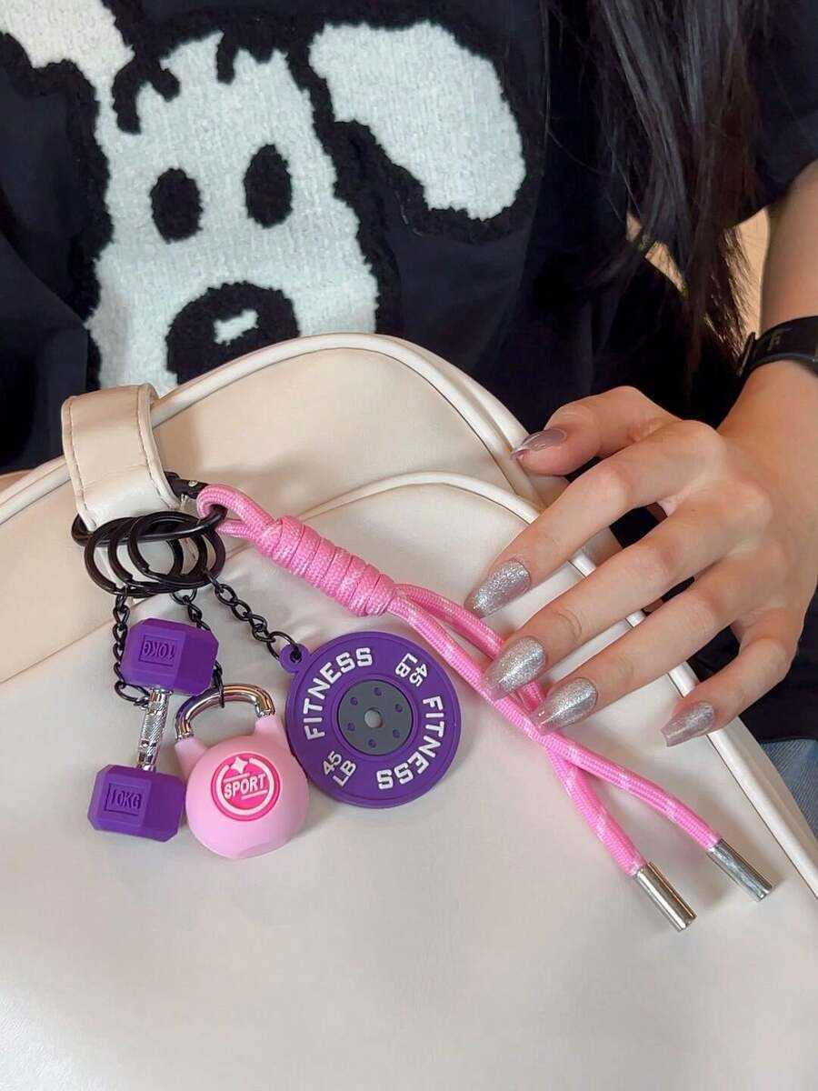 Fitness Keychain Gym Lover Barbell Key Chain Weightlifting Keyring Silicone Weight Plate Gym Gifts Workout Gifts Bag Charm Backpack Charm Car Accessor - view 4