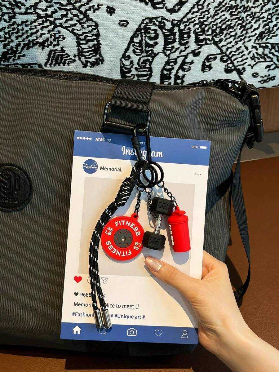 Fitness Keychain Gym Lover Barbell Key Chain Weightlifting Keyring Silicone Weight Plate Gym Gifts Workout Gifts Bag Charm Backpack Charm Car Accessor - view 8