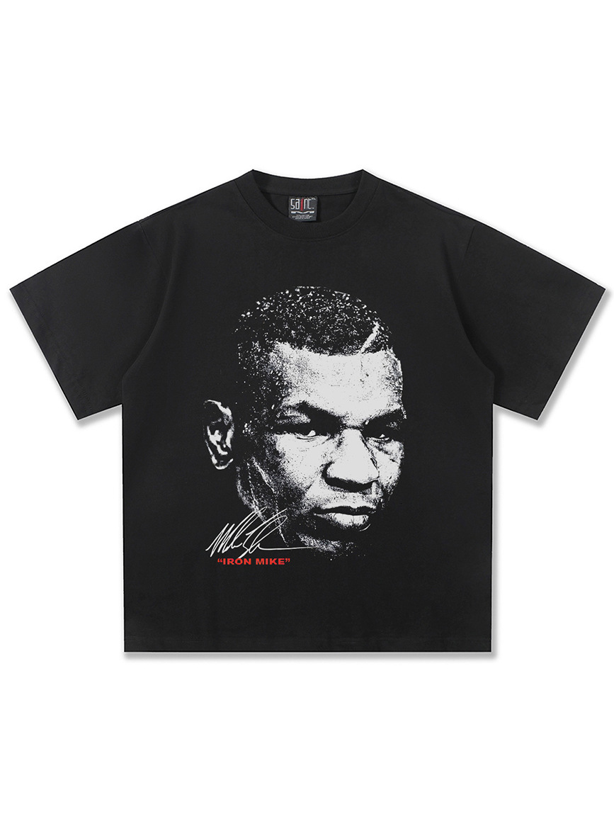 2026 washed T-Shirt Boxing King Washed Vintage Short-Sleeve T-Shirt American Heavyweight Direct Print Small Collar Top for Men Tee